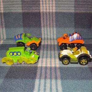 Dino Adventure Toy Car Set - Green, Orange, White 4 Car LOT